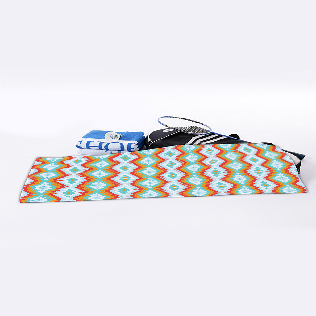 Turquoise Native American Pattern Print Sports Towel
