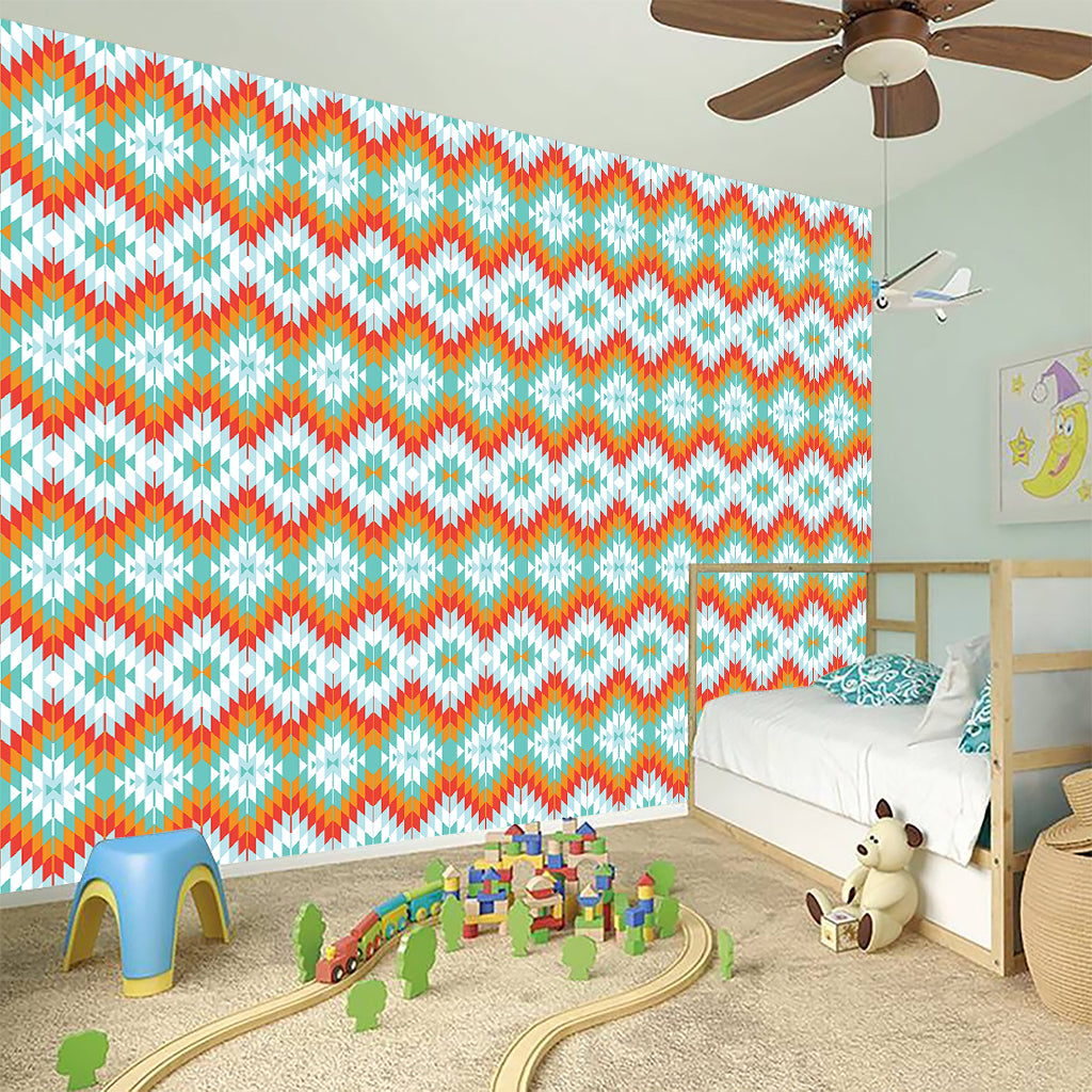 Turquoise Native American Pattern Print Wall Sticker