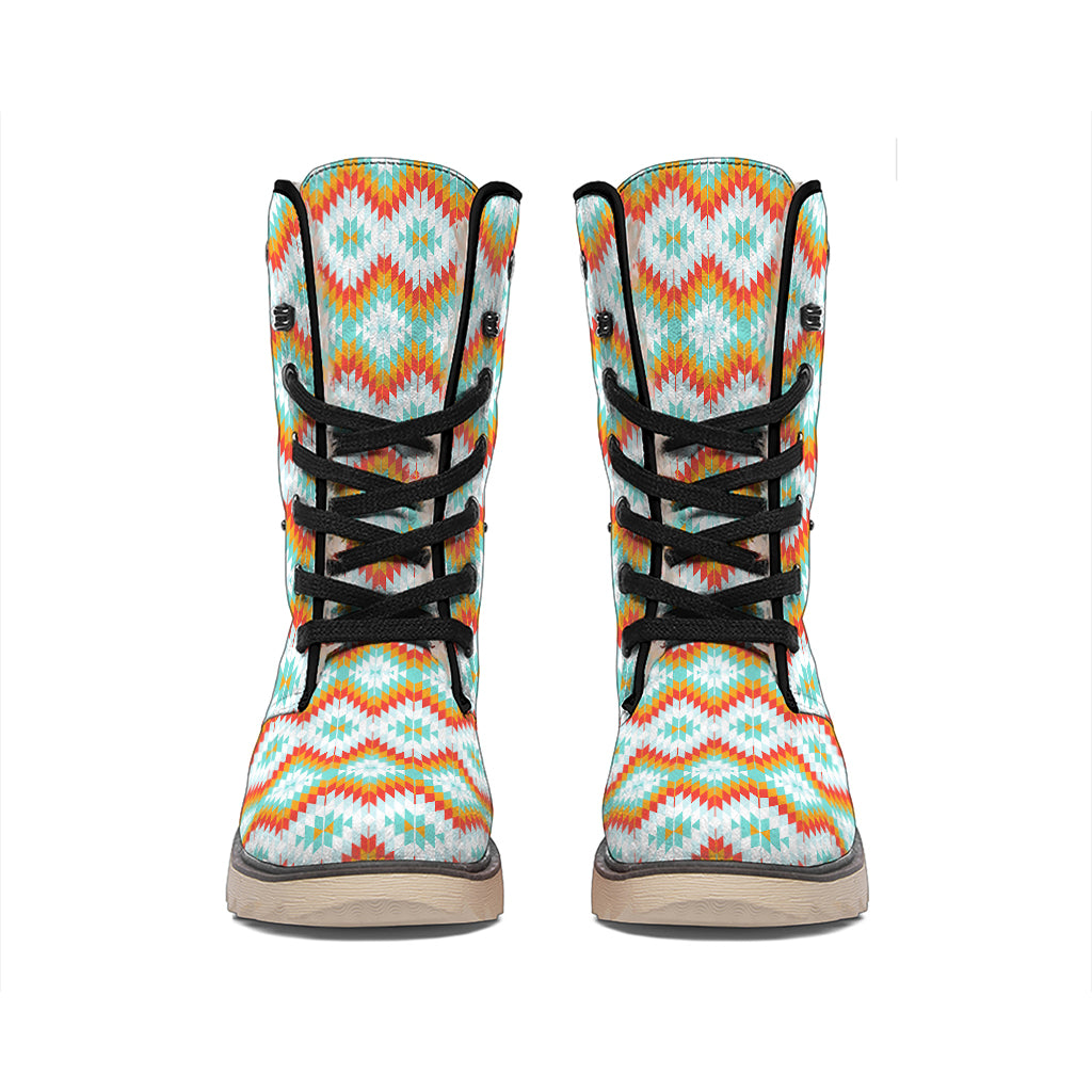 Turquoise Native American Pattern Print Winter Boots