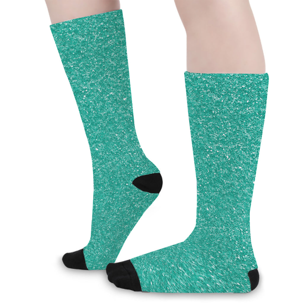 Turquoise (NOT Real) Glitter Print Long Socks