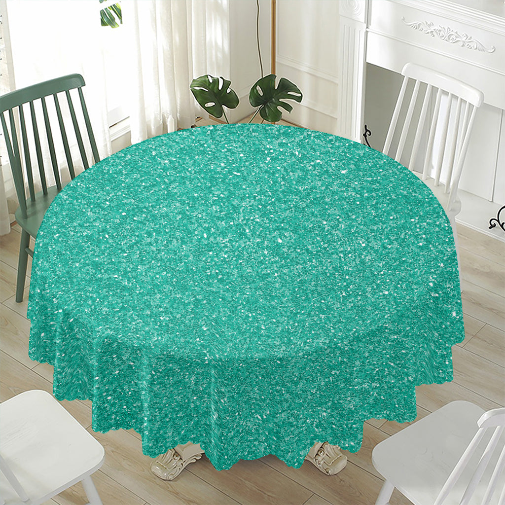 Turquoise (NOT Real) Glitter Print Waterproof Round Tablecloth