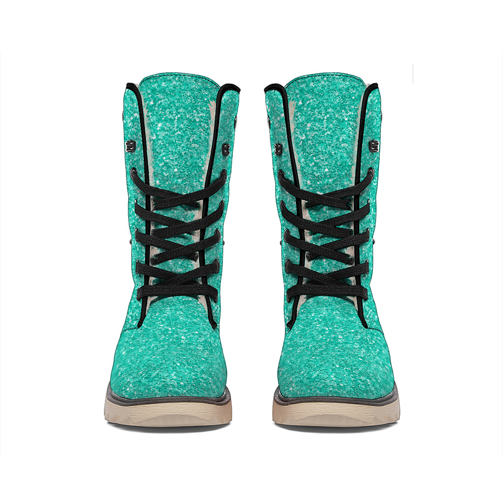 Turquoise (NOT Real) Glitter Print Winter Boots