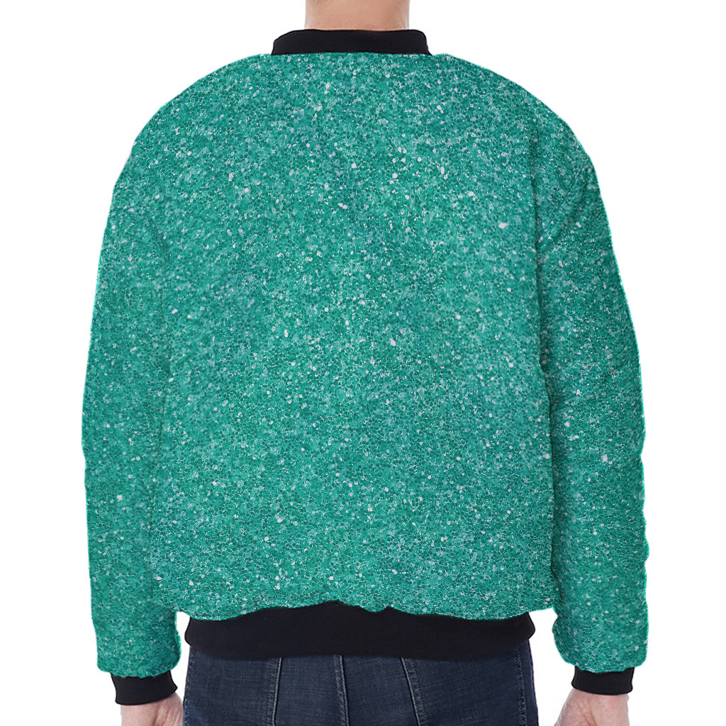 Turquoise (NOT Real) Glitter Print Zip Sleeve Bomber Jacket
