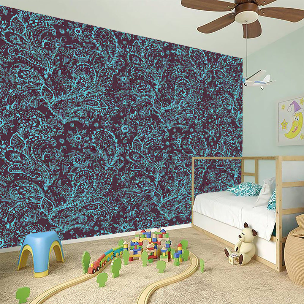Turquoise Paisley Pattern Print Wall Sticker