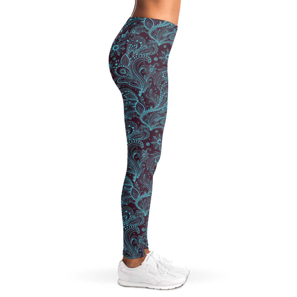 Turquoise Paisley Pattern Print Women's Leggings