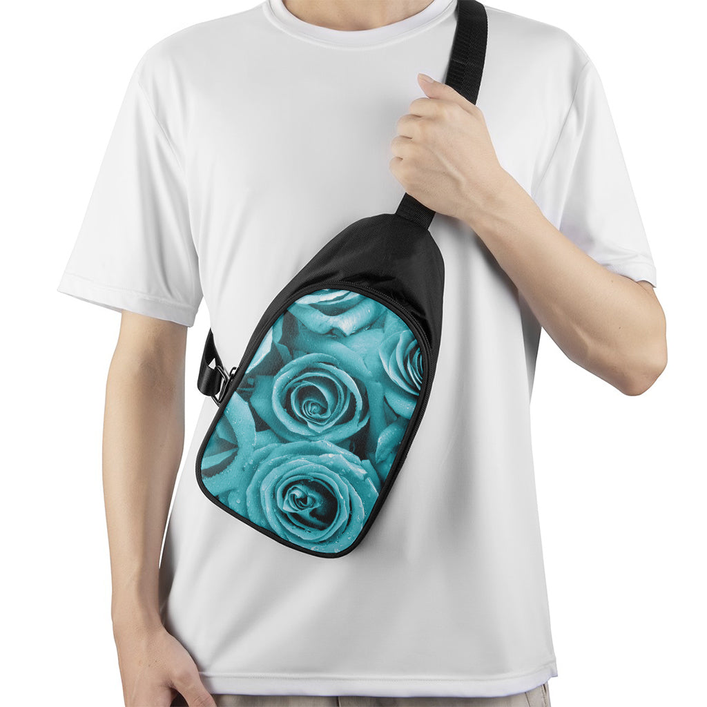 Turquoise Rose Flower Print Chest Bag