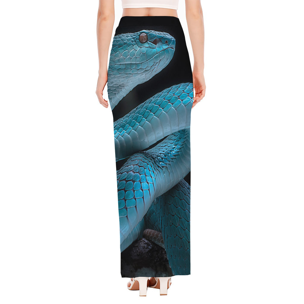 Turquoise Snake Print High Slit Maxi Skirt