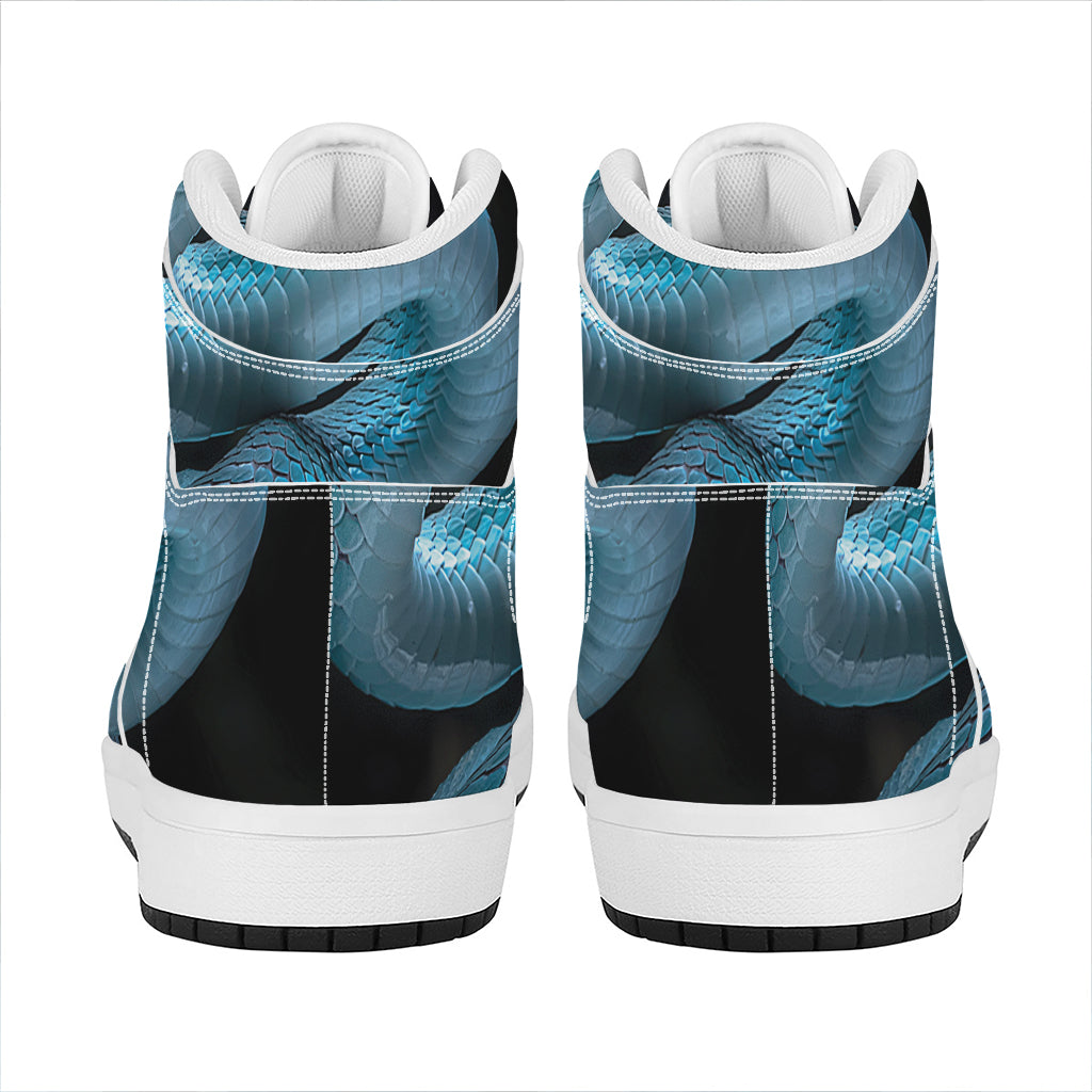 Turquoise Snake Print High Top Leather Sneakers