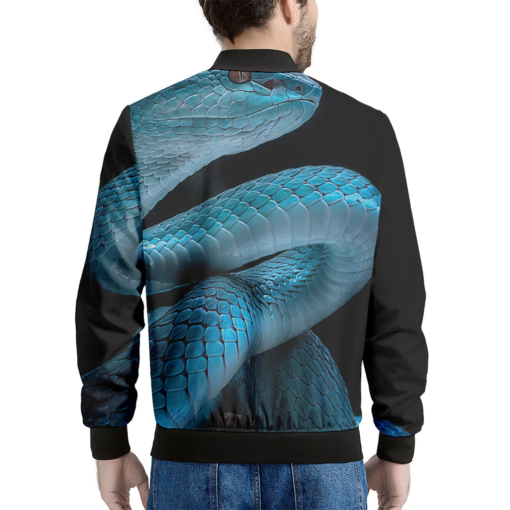Turquoise Snake Print Men's Bomber Jacket