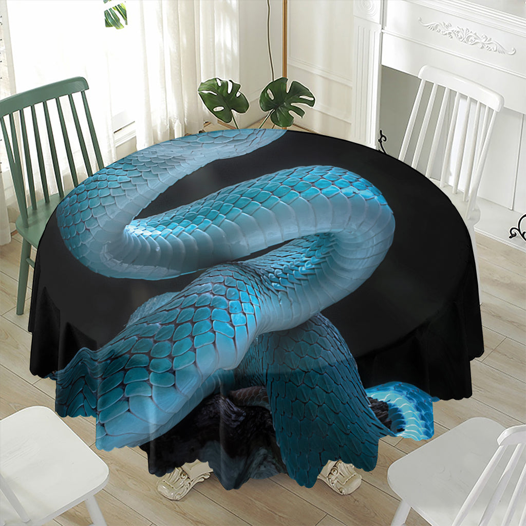 Turquoise Snake Print Waterproof Round Tablecloth