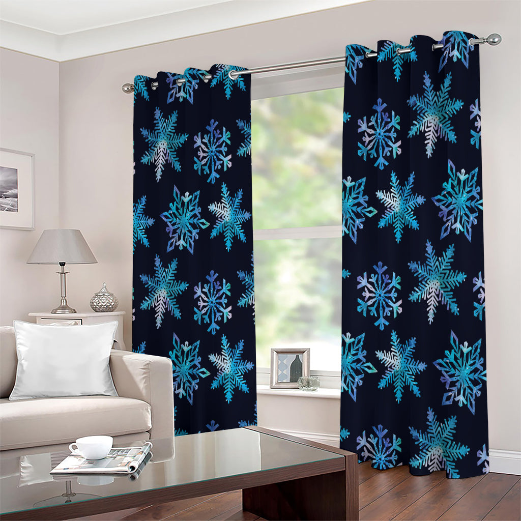 Turquoise Snowflake Pattern Print Extra Wide Grommet Curtains