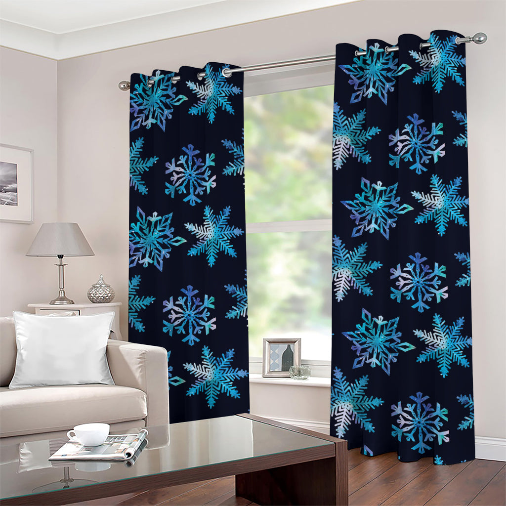 Turquoise Snowflake Pattern Print Grommet Curtains