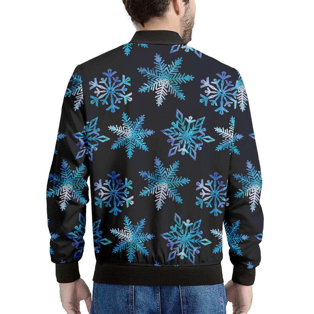 Turquoise Snowflake Pattern Print Men's Bomber Jacket