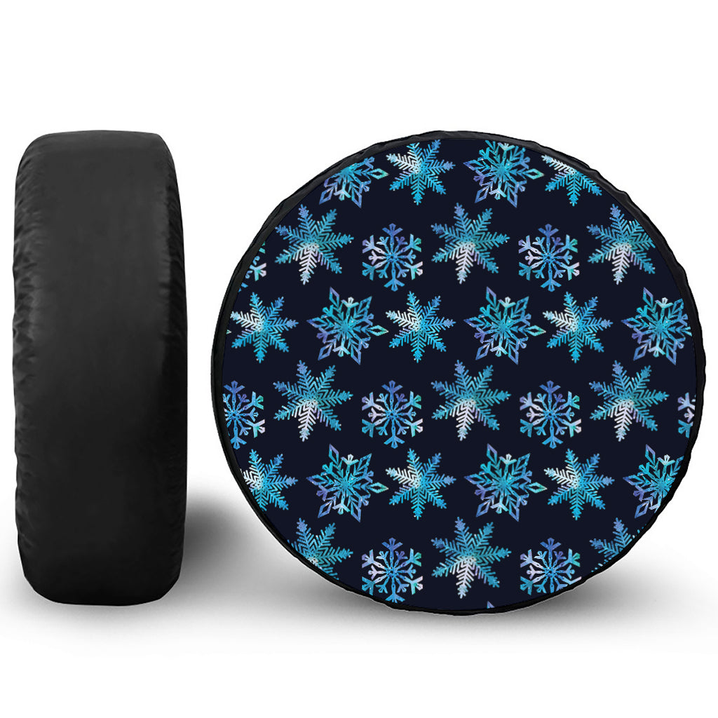 Turquoise Snowflake Pattern Print Tire Cover