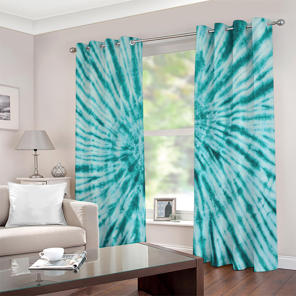 Turquoise Tie Dye Print Extra Wide Grommet Curtains