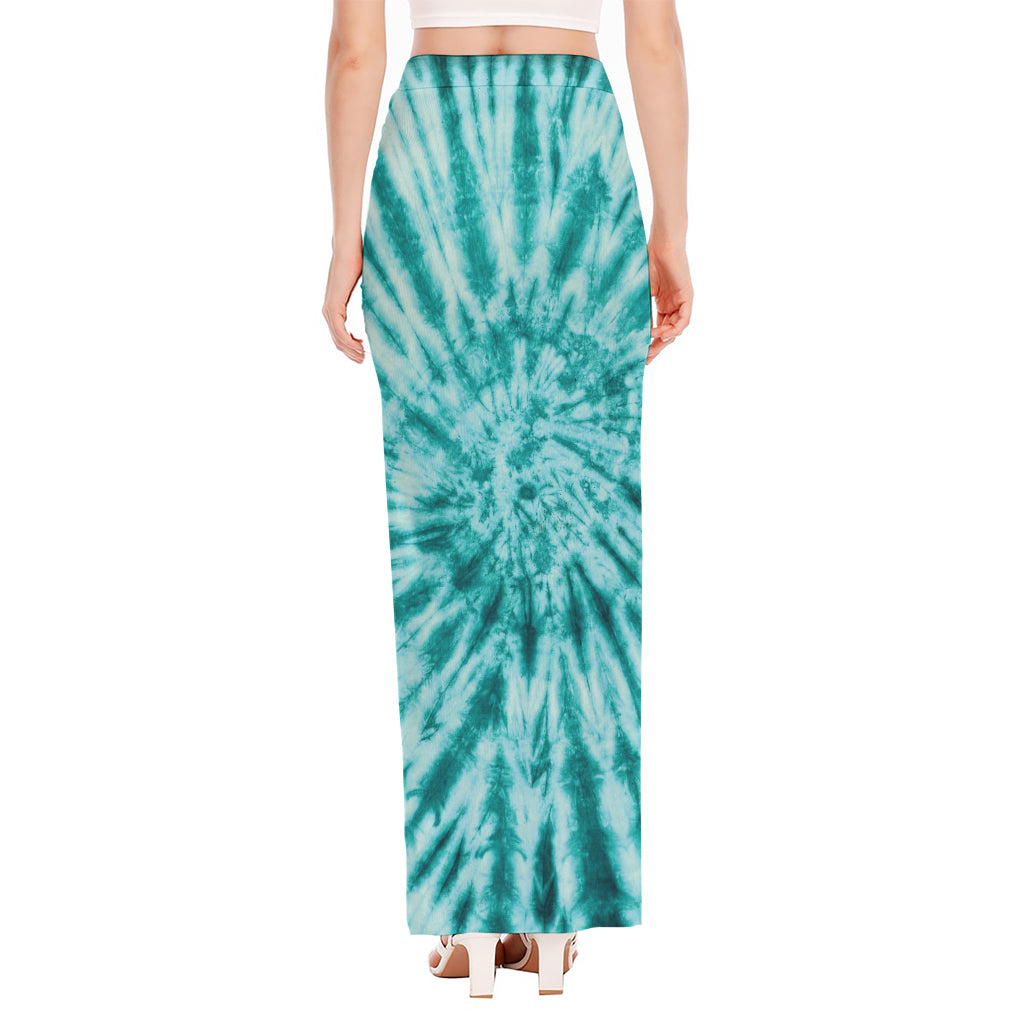 Turquoise Tie Dye Print High Slit Maxi Skirt