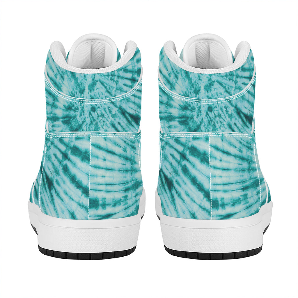 Turquoise Tie Dye Print High Top Leather Sneakers