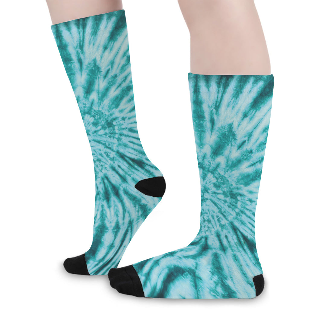 Turquoise Tie Dye Print Long Socks