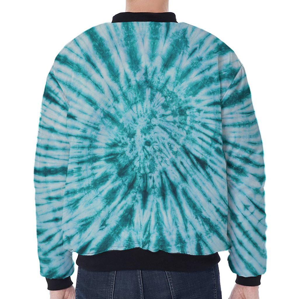 Turquoise Tie Dye Print Zip Sleeve Bomber Jacket