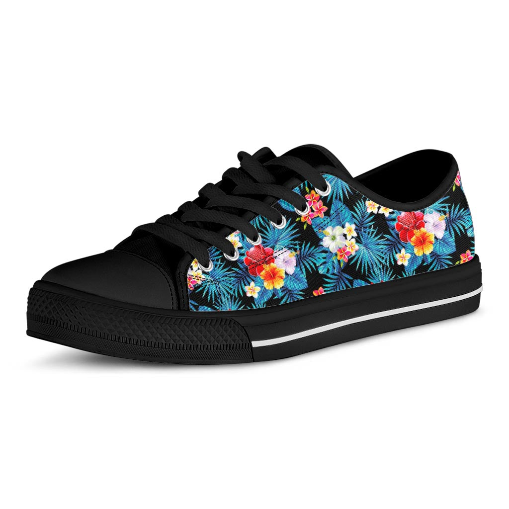 Turquoise Tropical Hawaii Pattern Print Black Low Top Sneakers