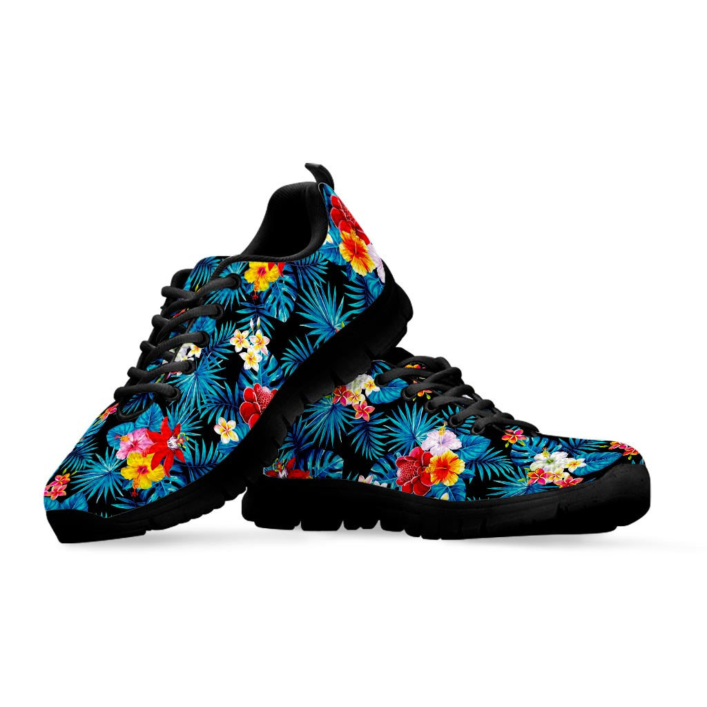 Turquoise Tropical Hawaii Pattern Print Black Running Shoes