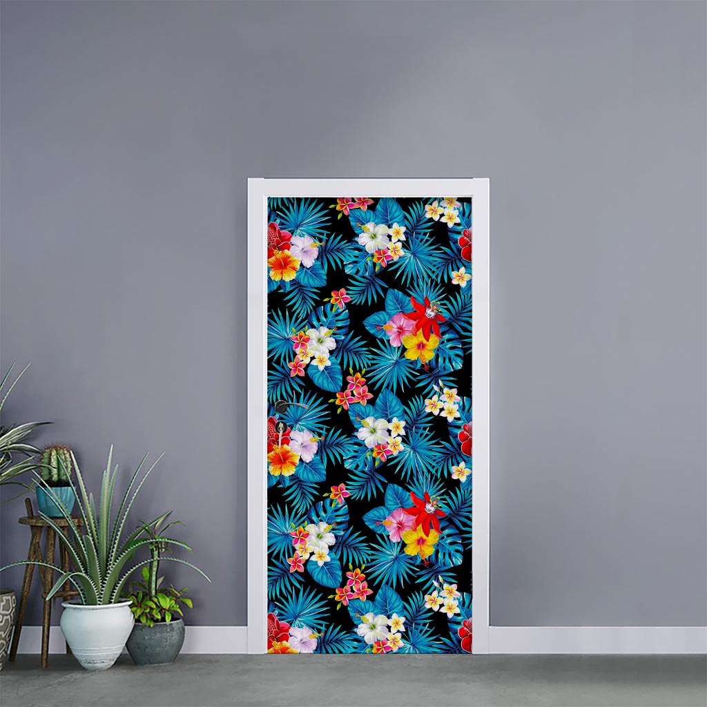 Turquoise Tropical Hawaii Pattern Print Door Sticker