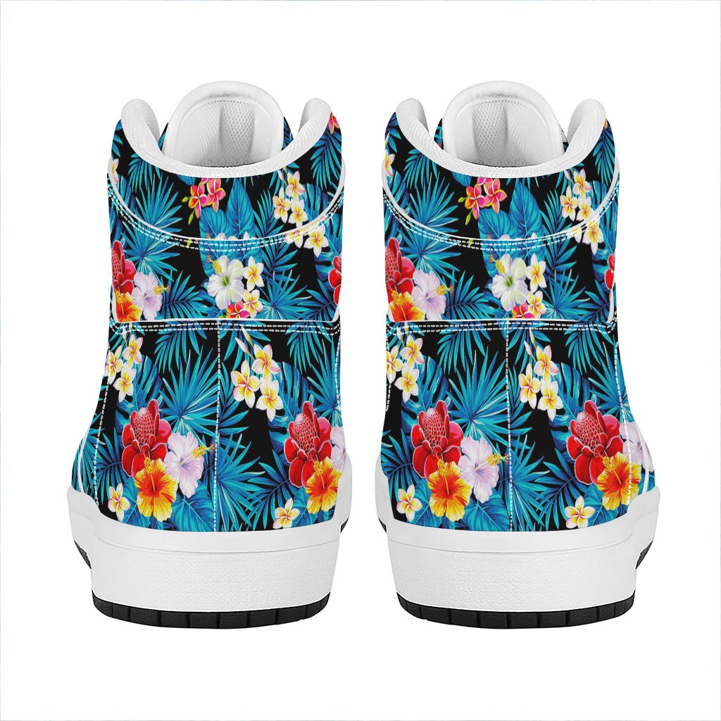 Turquoise Tropical Hawaii Pattern Print High Top Leather Sneakers