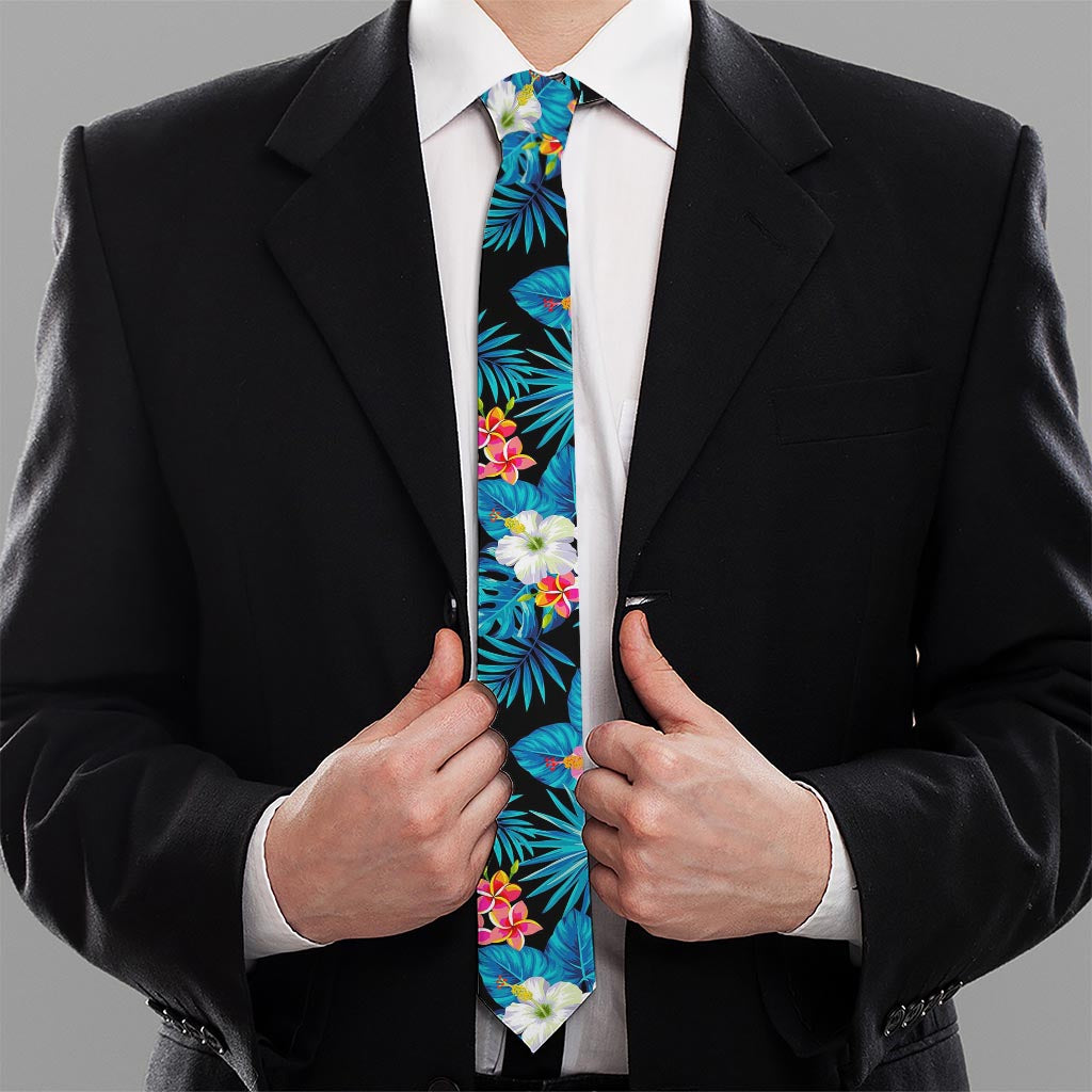 Turquoise Tropical Hawaii Pattern Print Necktie