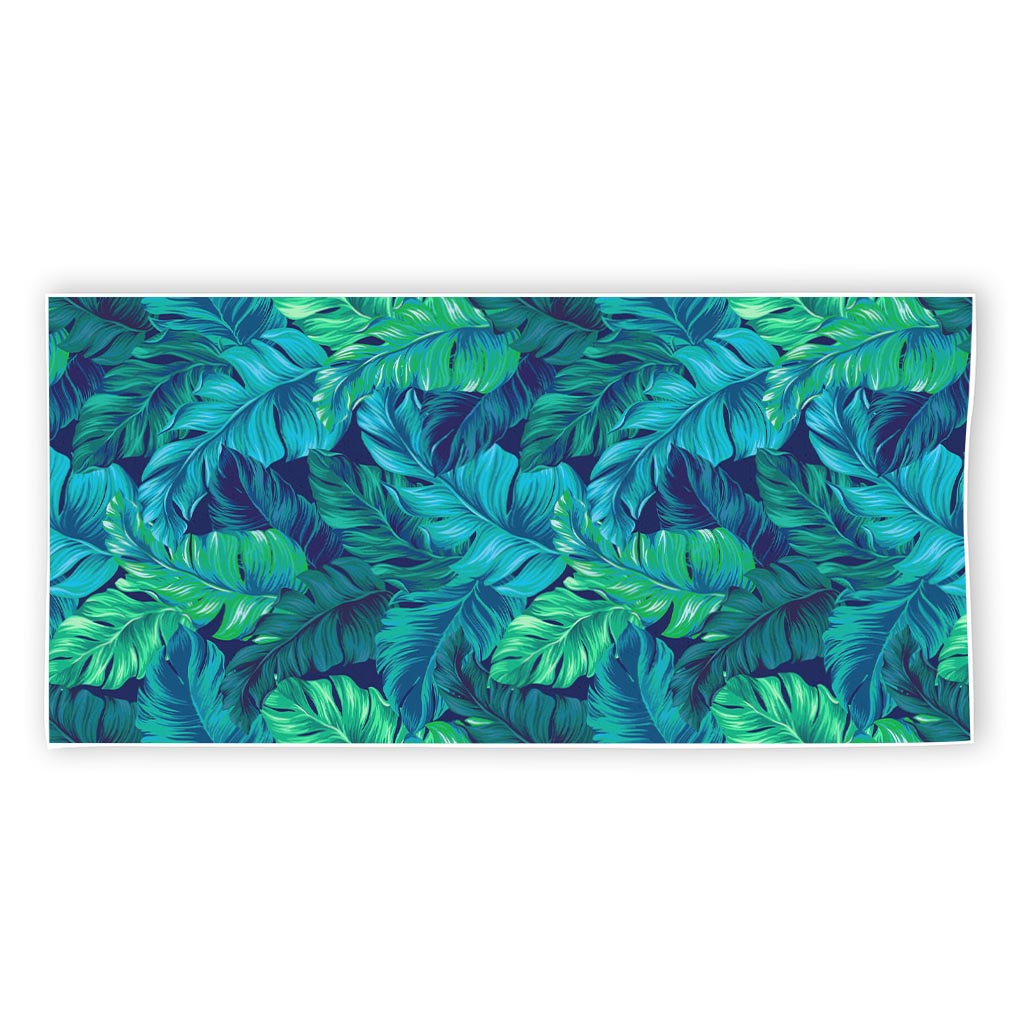 Turquoise Tropical Leaf Pattern Print Beach Towel