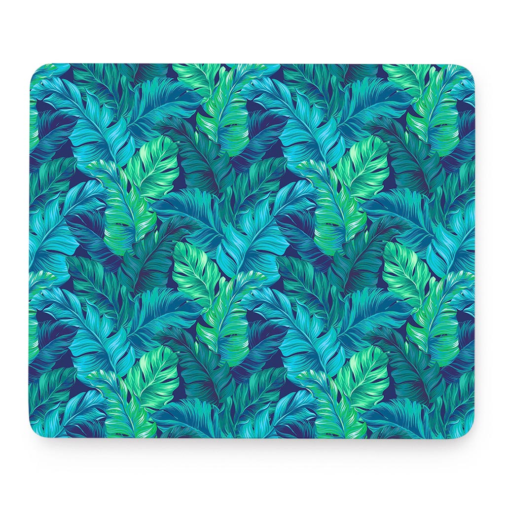 Turquoise Tropical Leaf Pattern Print Mouse Pad