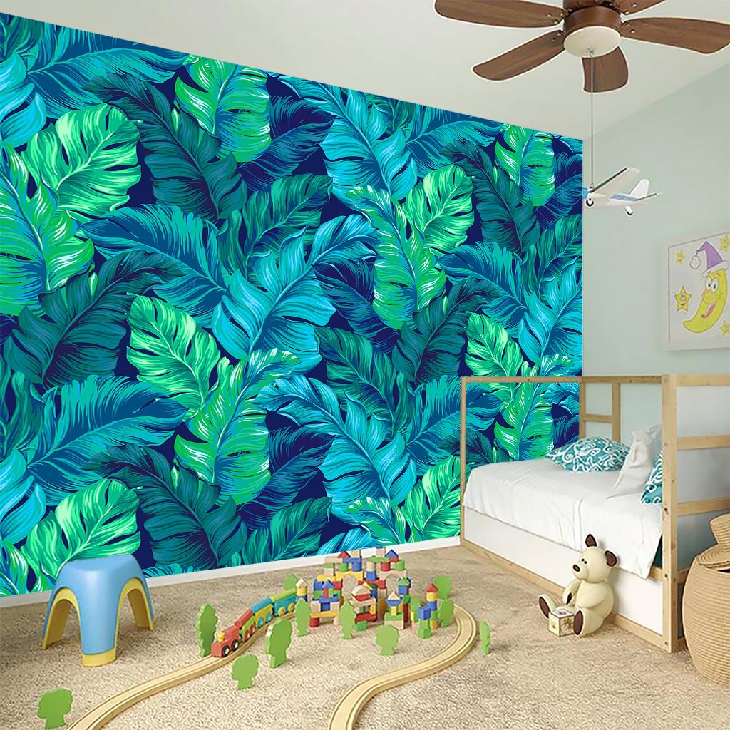 Turquoise Tropical Leaf Pattern Print Wall Sticker
