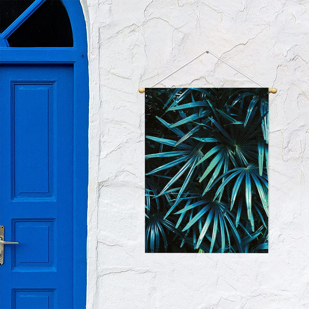 Turquoise Tropical Leaves Print Garden Flag