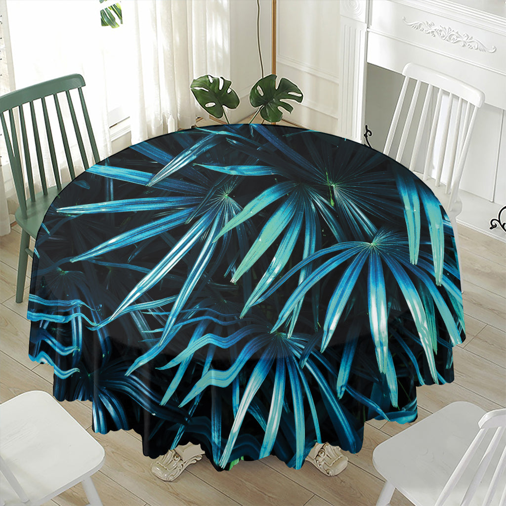 Turquoise Tropical Leaves Print Waterproof Round Tablecloth