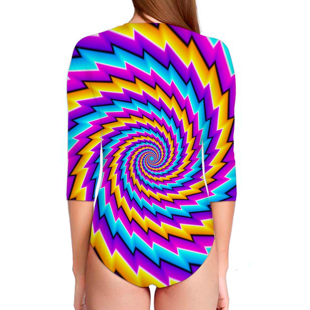 Twisted Spiral Moving Optical Illusion Long Sleeve Swimsuit