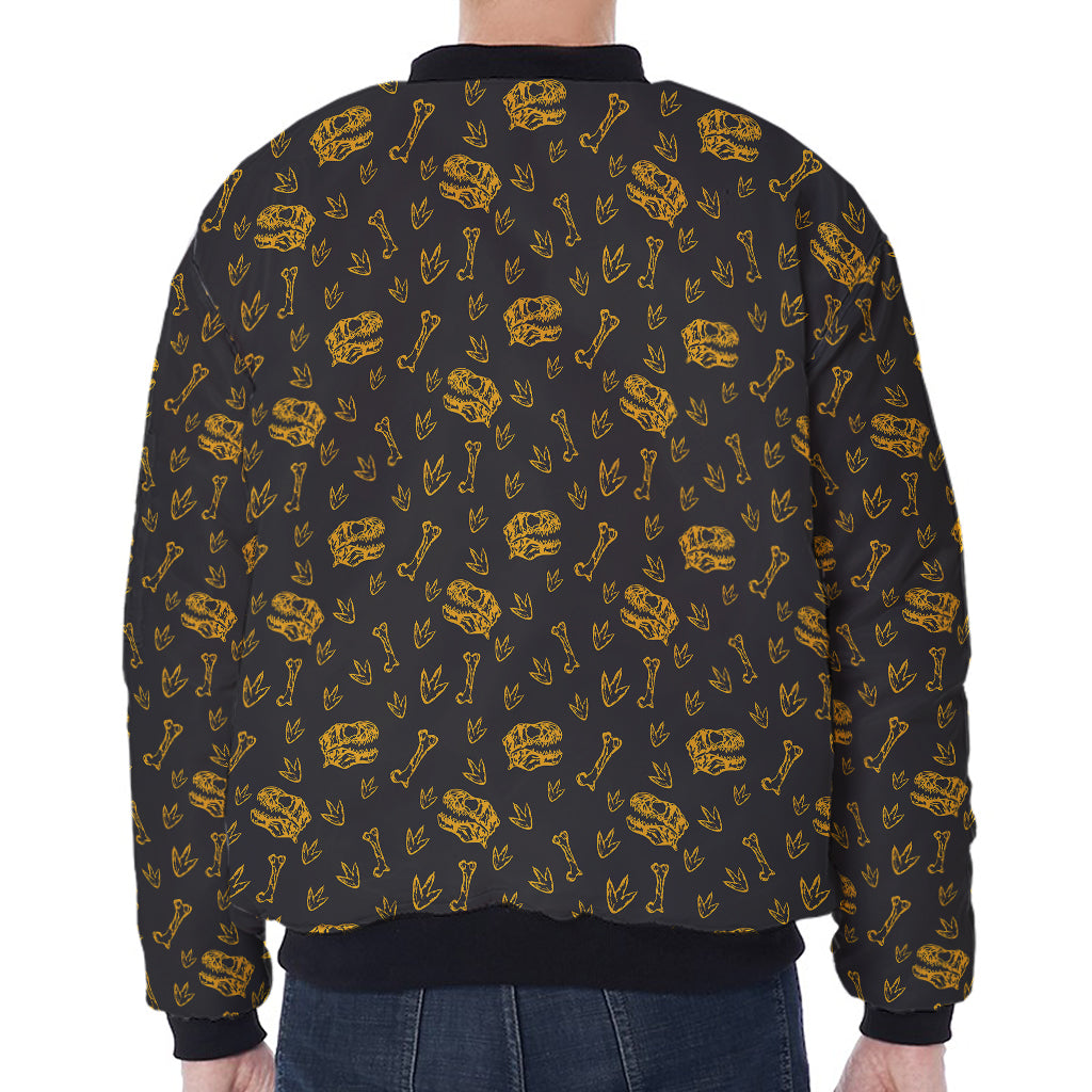 Tyrannosaurus Dino Fossil Pattern Print Zip Sleeve Bomber Jacket