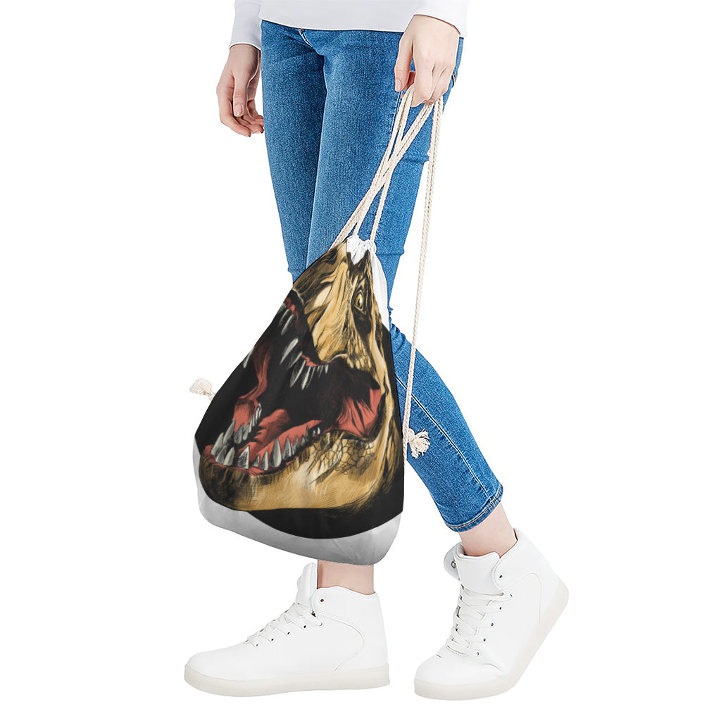 Tyrannosaurus Rex Head Print Drawstring Bag