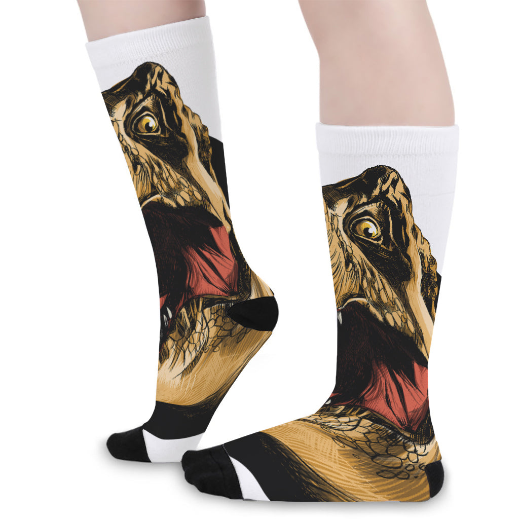Tyrannosaurus Rex Head Print Long Socks