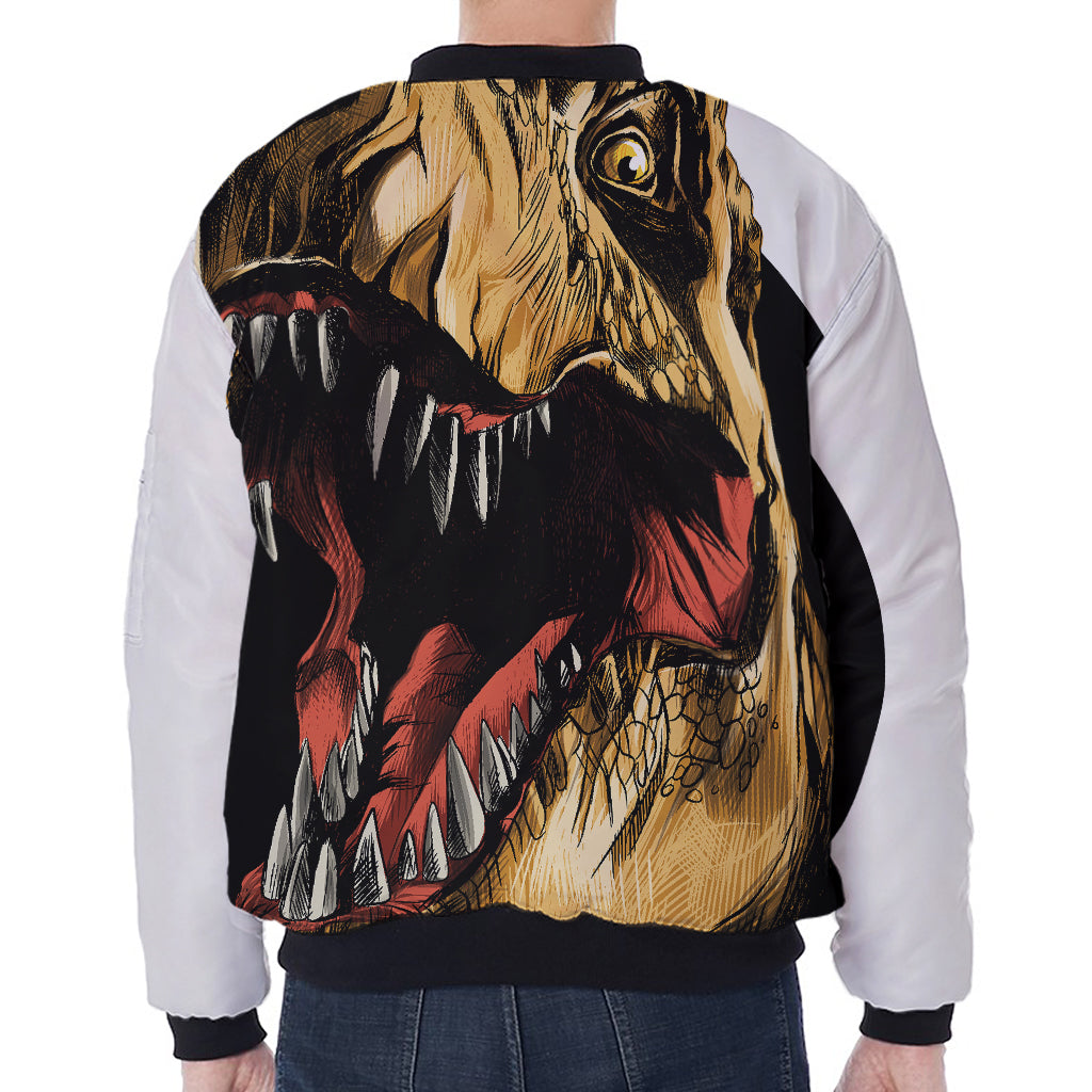 Tyrannosaurus Rex Head Print Zip Sleeve Bomber Jacket