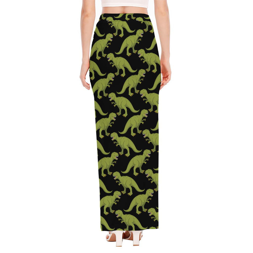 Tyrannosaurus Rex Pattern Print High Slit Maxi Skirt
