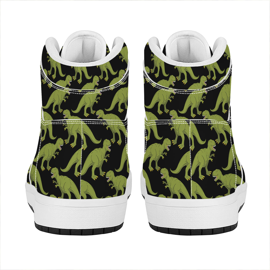 Tyrannosaurus Rex Pattern Print High Top Leather Sneakers