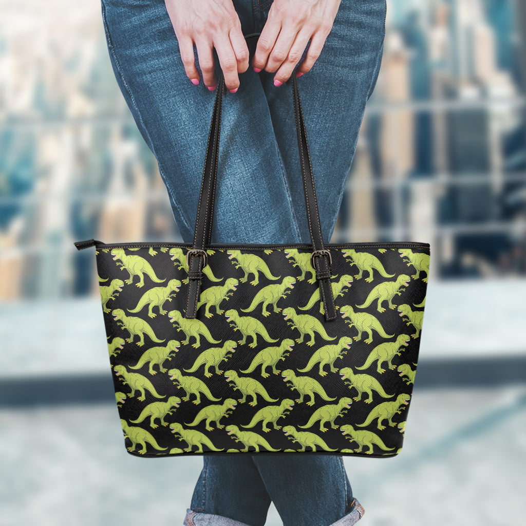 Tyrannosaurus Rex Pattern Print Leather Tote Bag