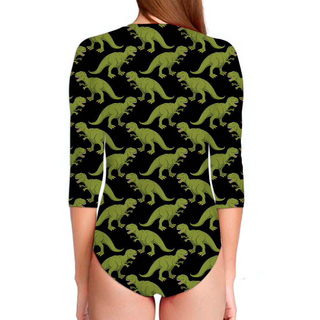 Tyrannosaurus Rex Pattern Print Long Sleeve Swimsuit