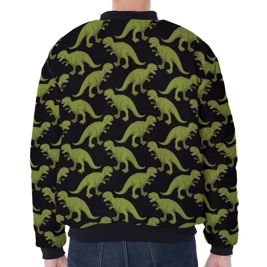 Tyrannosaurus Rex Pattern Print Zip Sleeve Bomber Jacket
