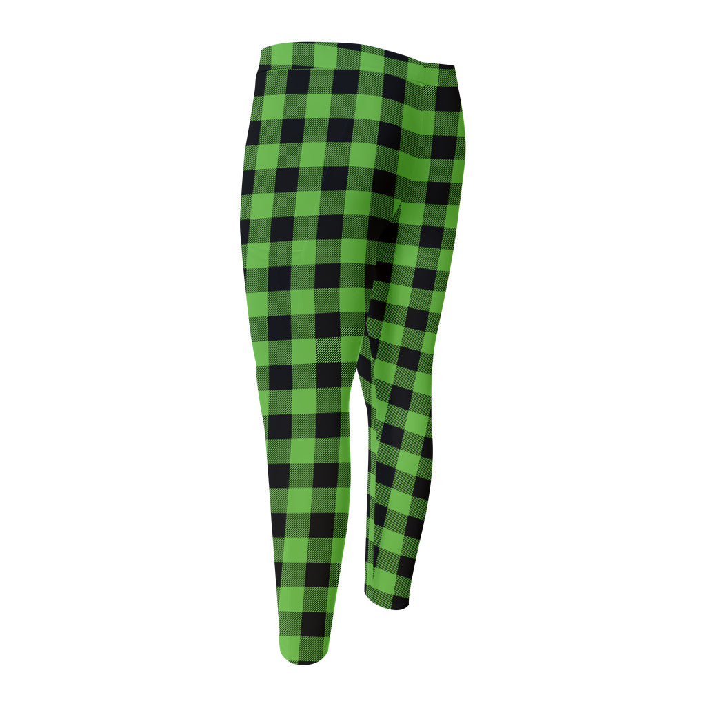 UFO Green And Black Buffalo Check Print Men's Compression Pants