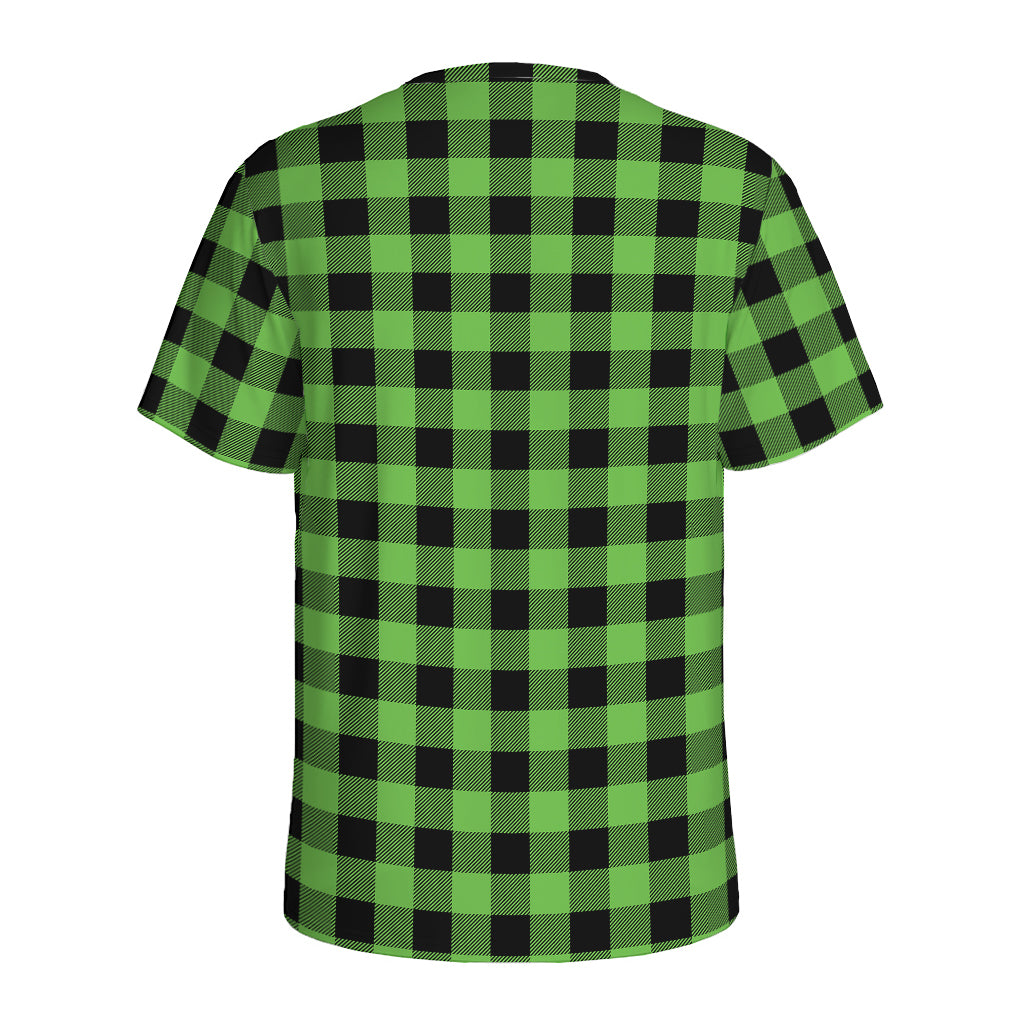 UFO Green And Black Buffalo Check Print Men's Sports T-Shirt