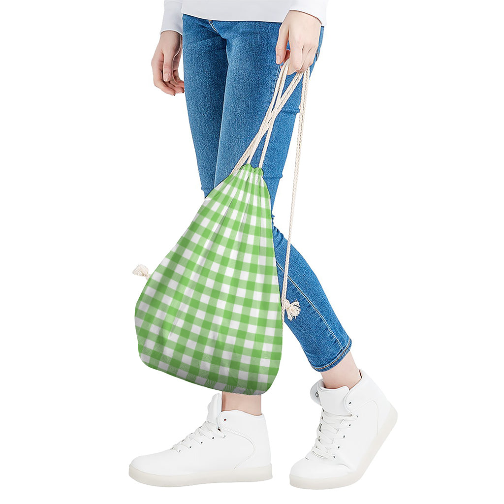 UFO Green And White Buffalo Check Print Drawstring Bag