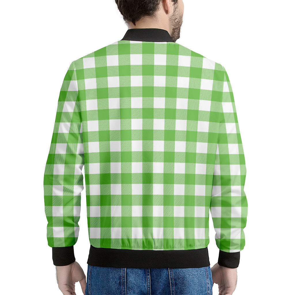 UFO Green And White Buffalo Check Print Men's Bomber Jacket