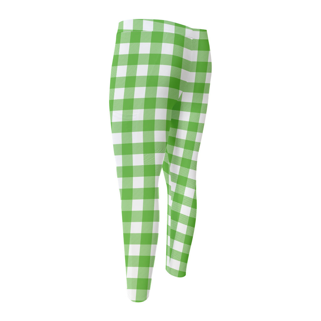 UFO Green And White Buffalo Check Print Men's Compression Pants