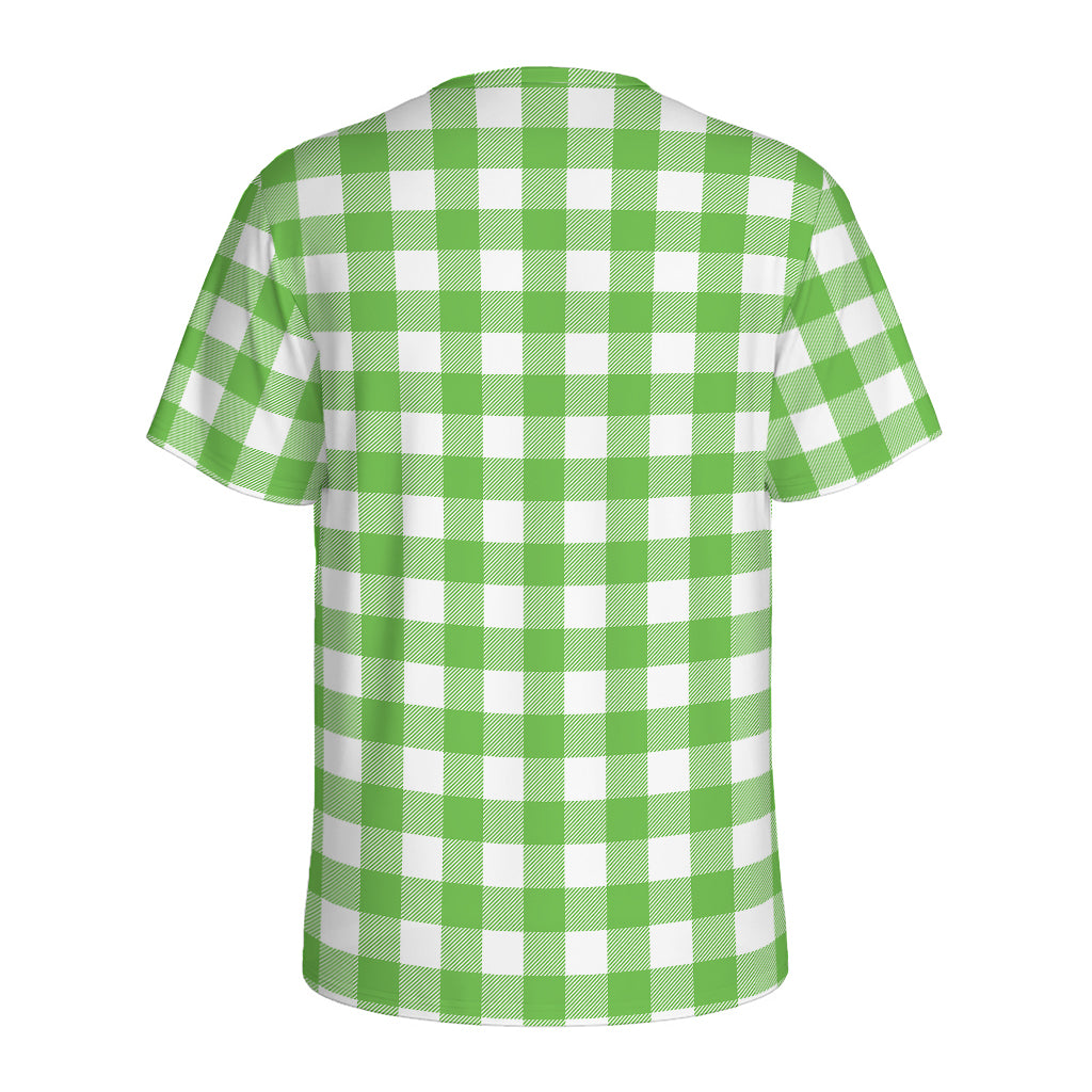UFO Green And White Buffalo Check Print Men's Sports T-Shirt