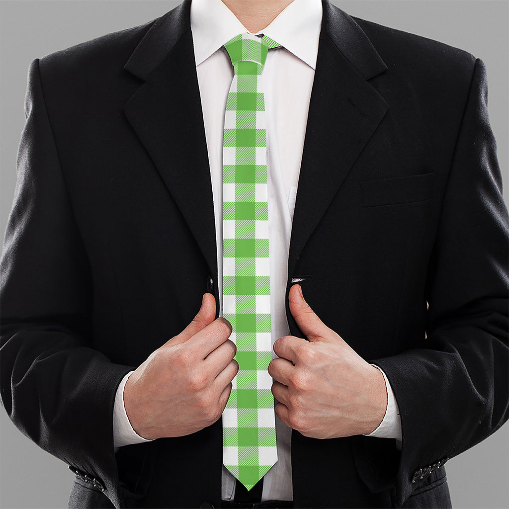 UFO Green And White Buffalo Check Print Necktie